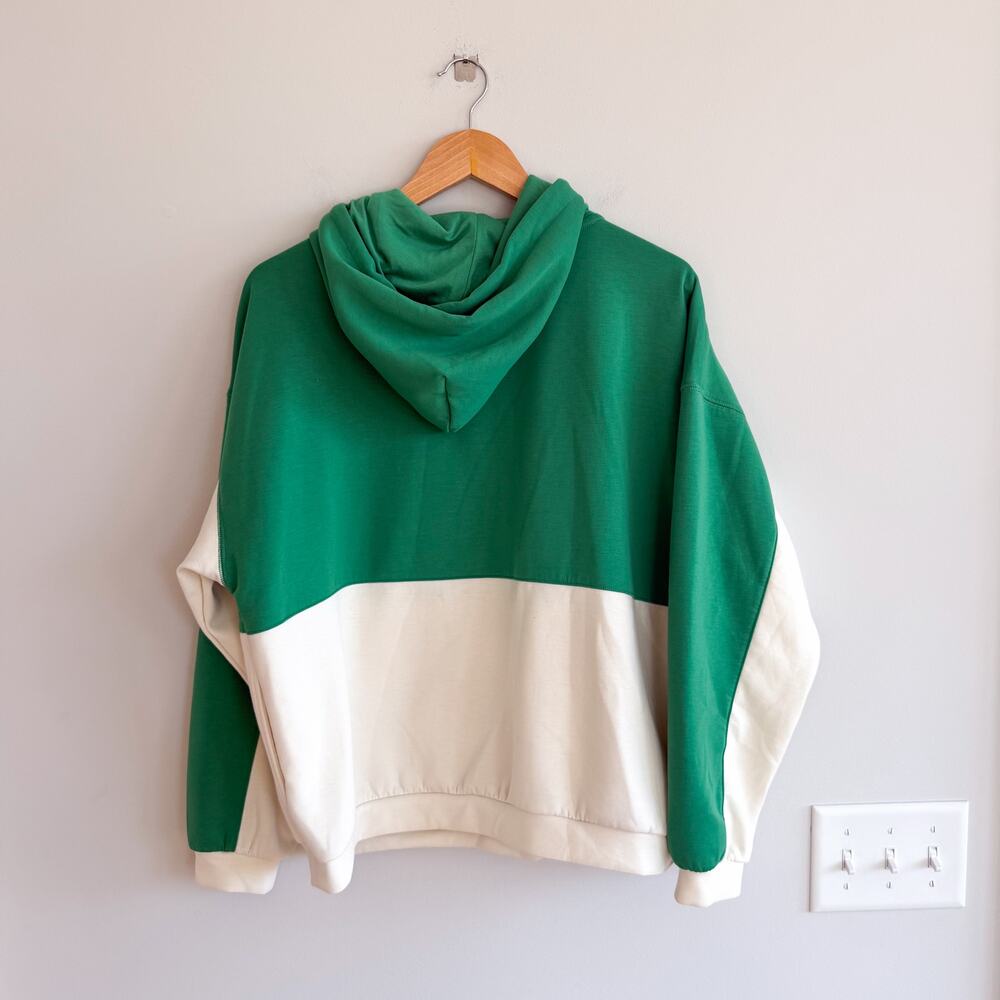 Z Supply Colorblock Half Zip Adjustable Drawstring Hoodie Jacket Green White M - Picture 2 of 7